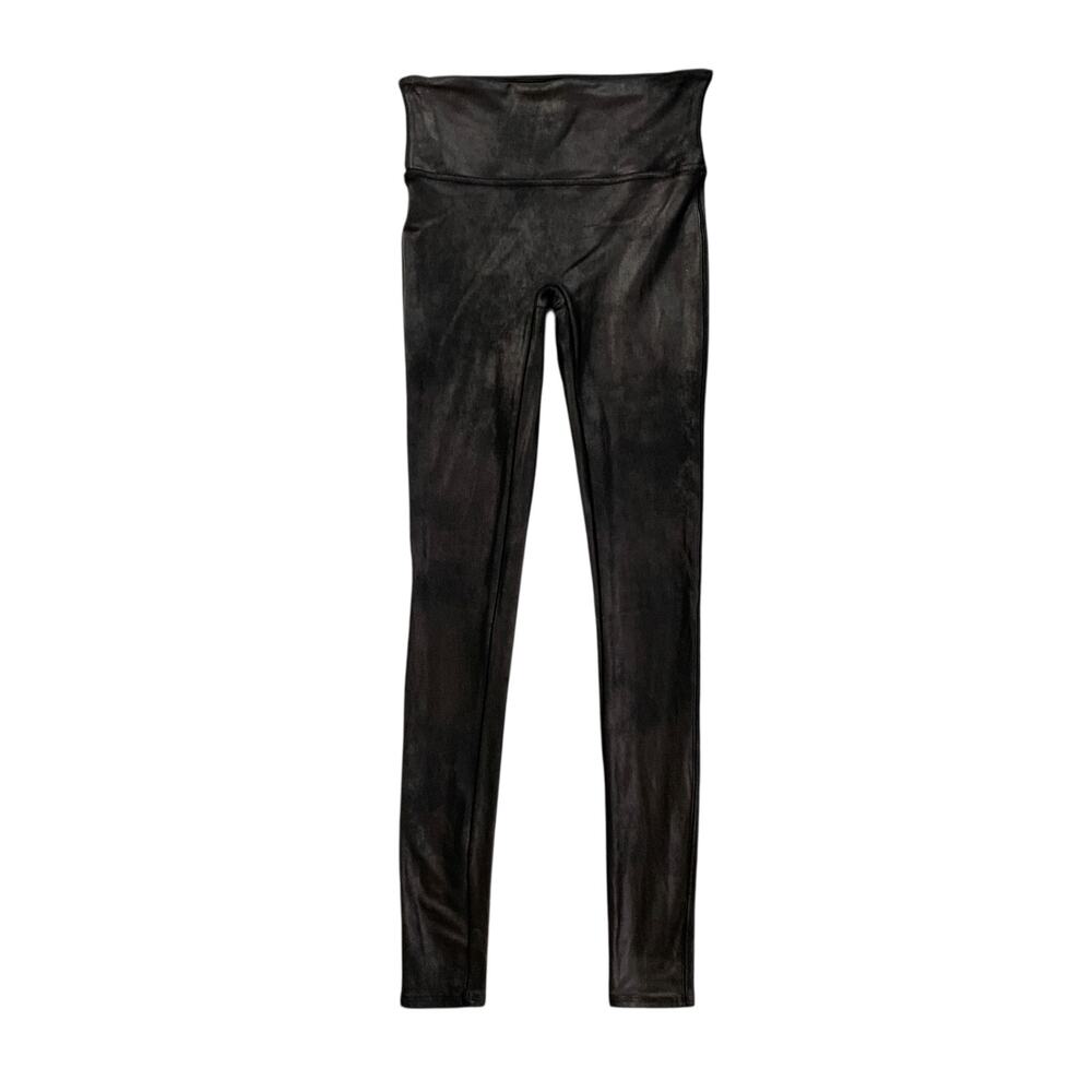 Spanx Leggings Womens Small Black Coated Faux Leather Stretch High Waisted Moto